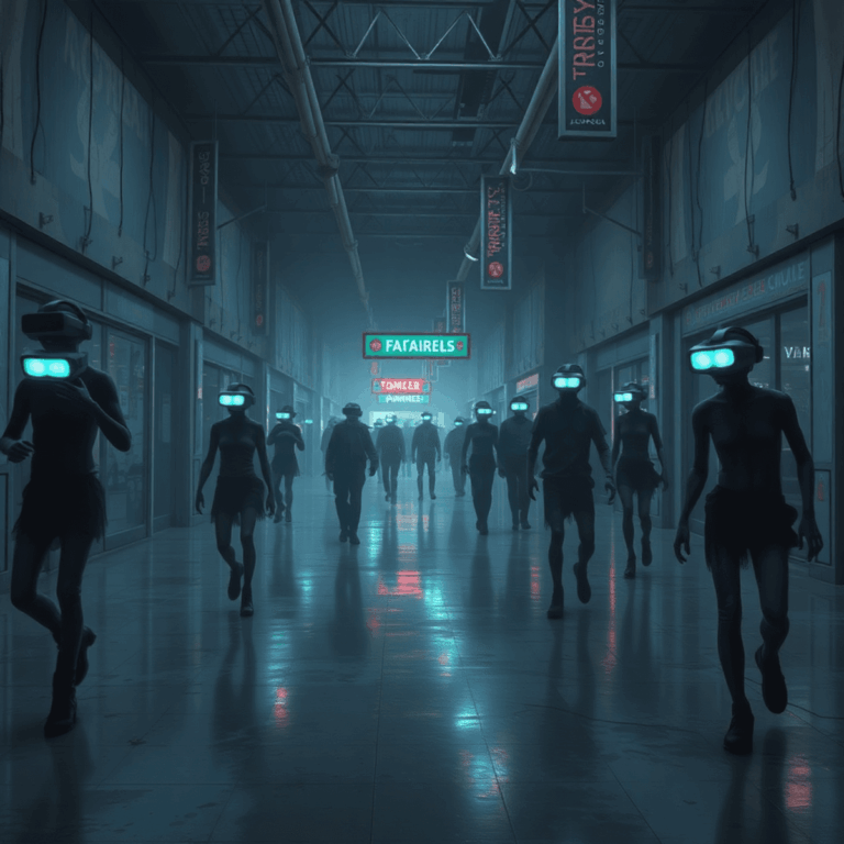 Zombie's wander a mall with VR headsets
